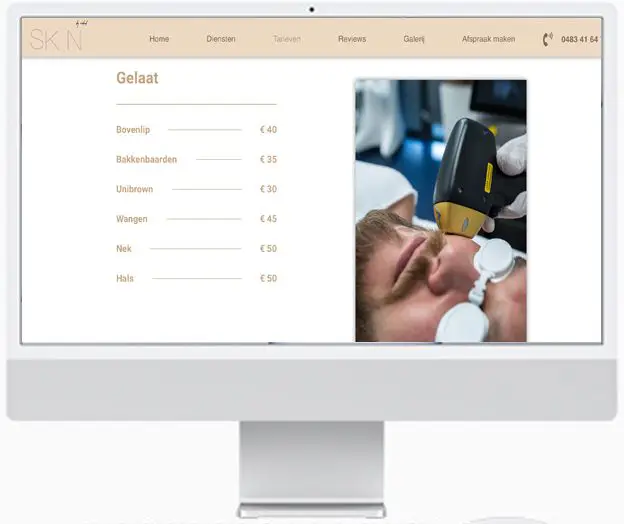 Gelaatsbehandeling man. Getoond op een iMac