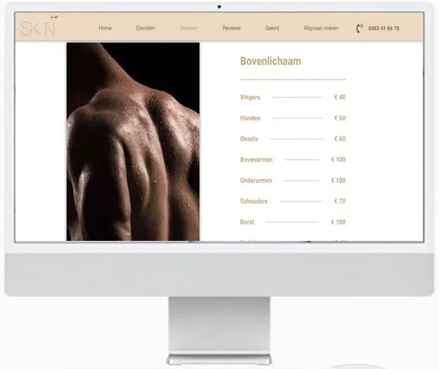 laserontharing rug. Prijzentabel met foto door webdesigner Antwerpen. De foto is verwerkt in een het scherm van een iMac